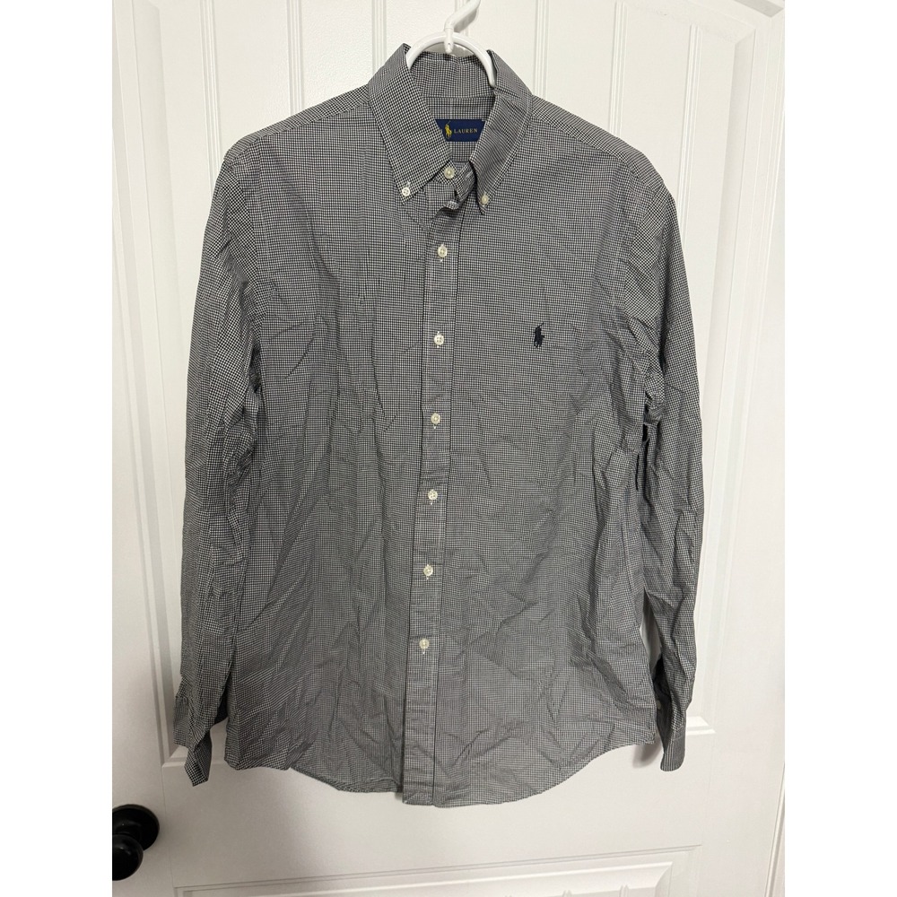 Ralph Lauren Button Down Shirt Mens M Black White Gingham Check Long Sleeve EUC